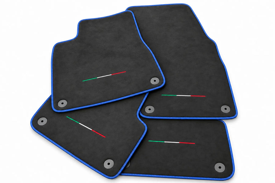 Floor Mats For Lamborghini Urus Alcantara Leather With Yellow Stitching Blue trim