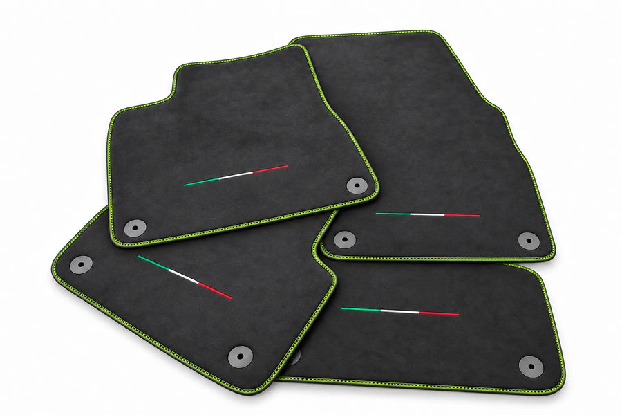 Floor Mats For Lamborghini Urus Alcantara Leather With Yellow Stitching Green trim