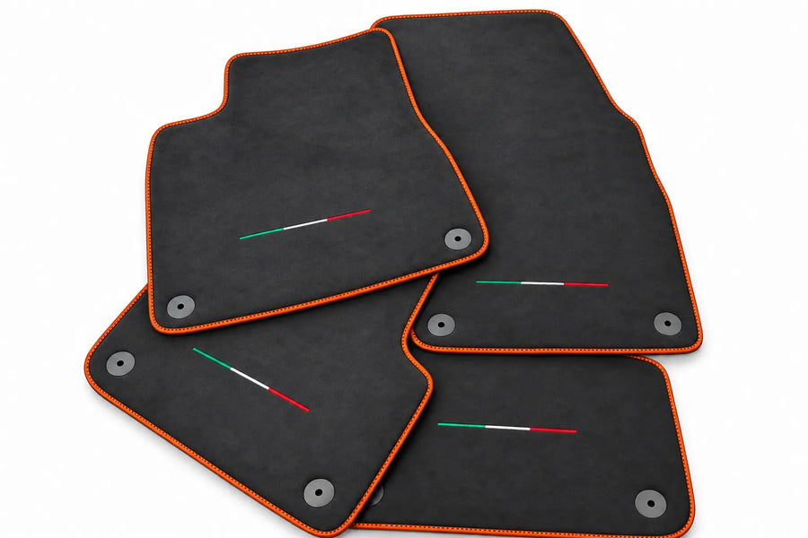 Floor Mats For Lamborghini Urus Alcantara Leather With Yellow Stitching Orange trim