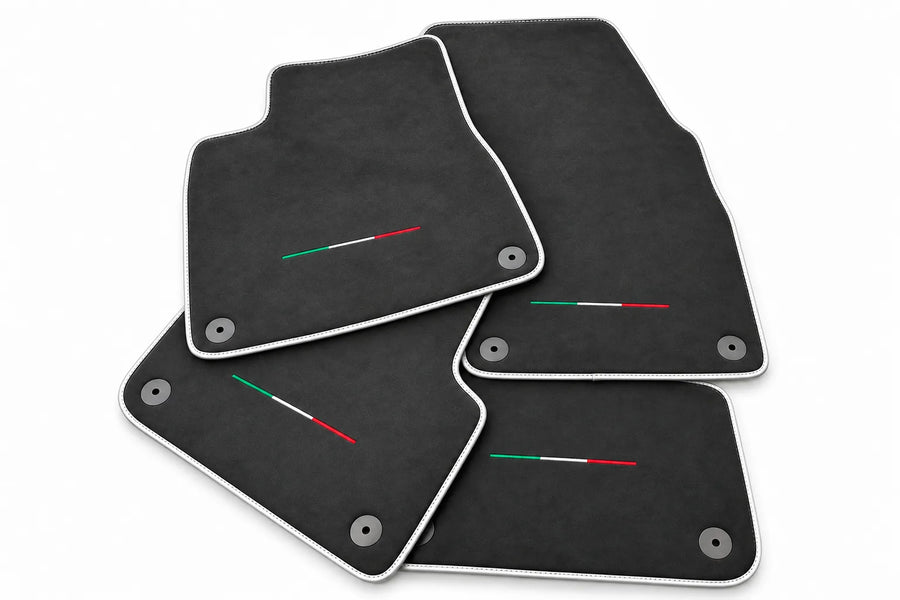 Floor Mats For Lamborghini Urus Alcantara Leather With Yellow Stitching White trim