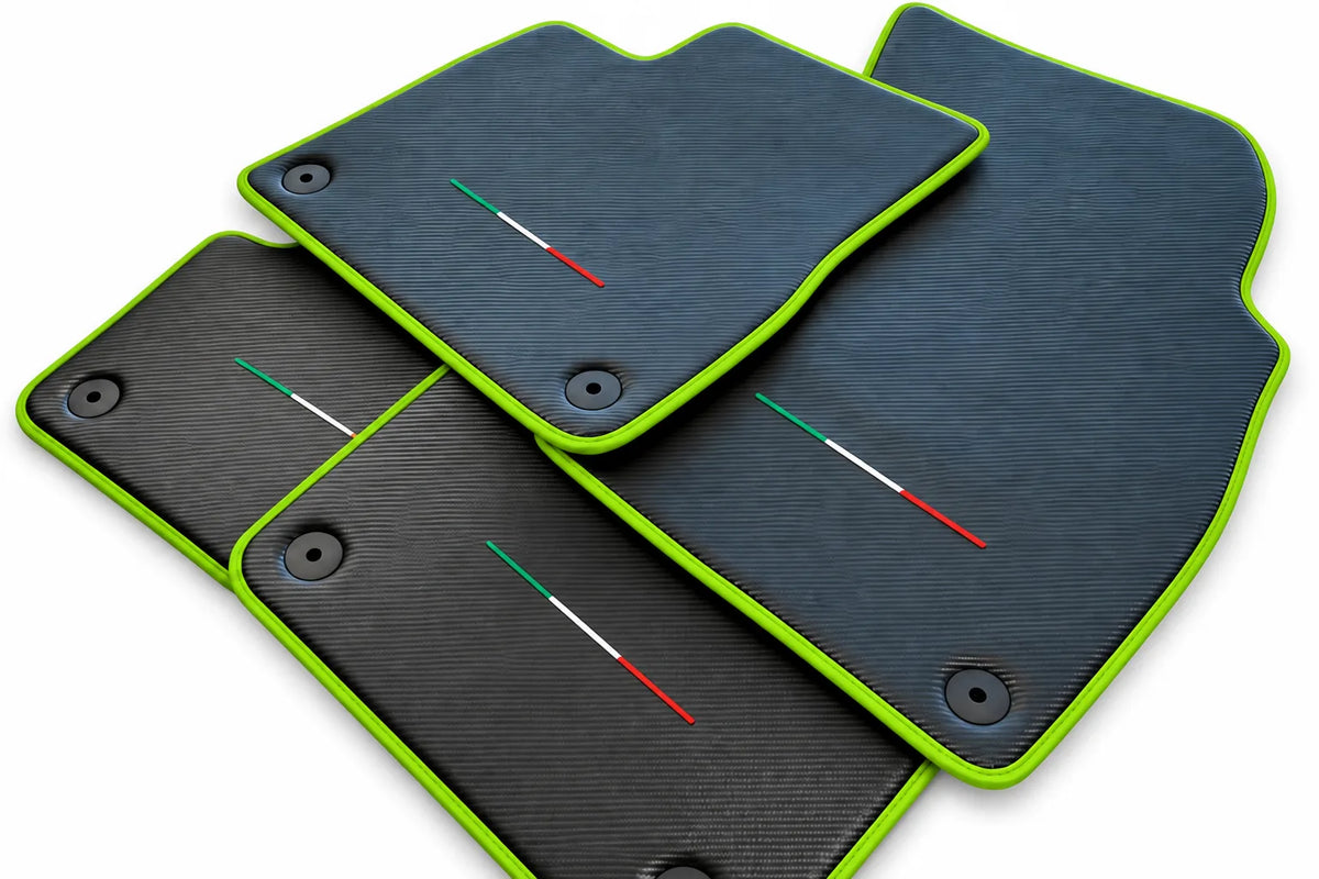 Floor Mats For Lamborghini Urus Carbon Leather Tailored Orange Trim Green trim