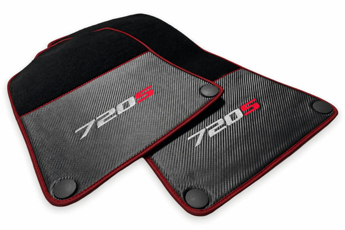 Floor Mats For McLaren 720S Black Tailored Carpets With Carbon Burgundy trim
