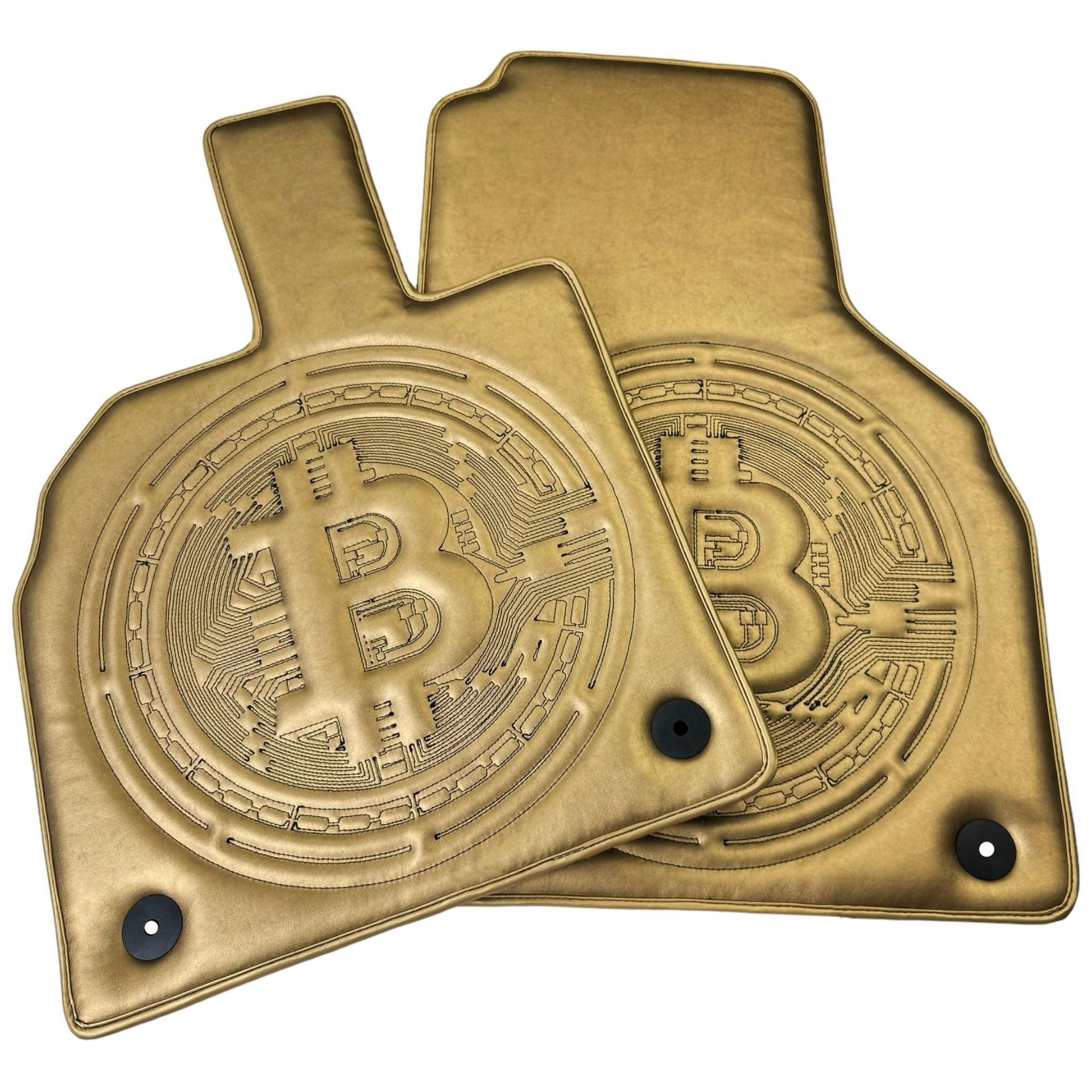 Golden Leather Floor Mats for Lamborghini Aventador with Bitcoin Sewing - AutoWin