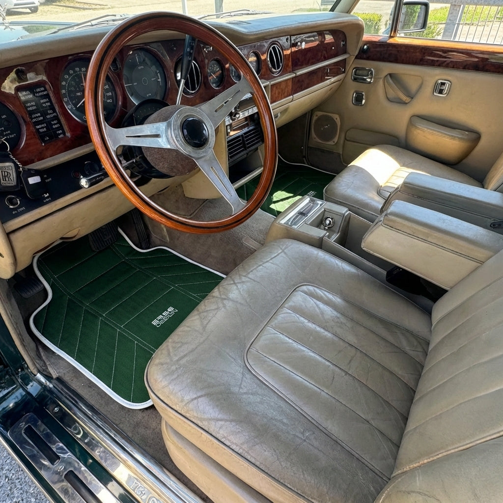 Interior look of floor mats for Green Leather Floor Mats For Rolls Royce Black Badge Wraith (2013-2023)