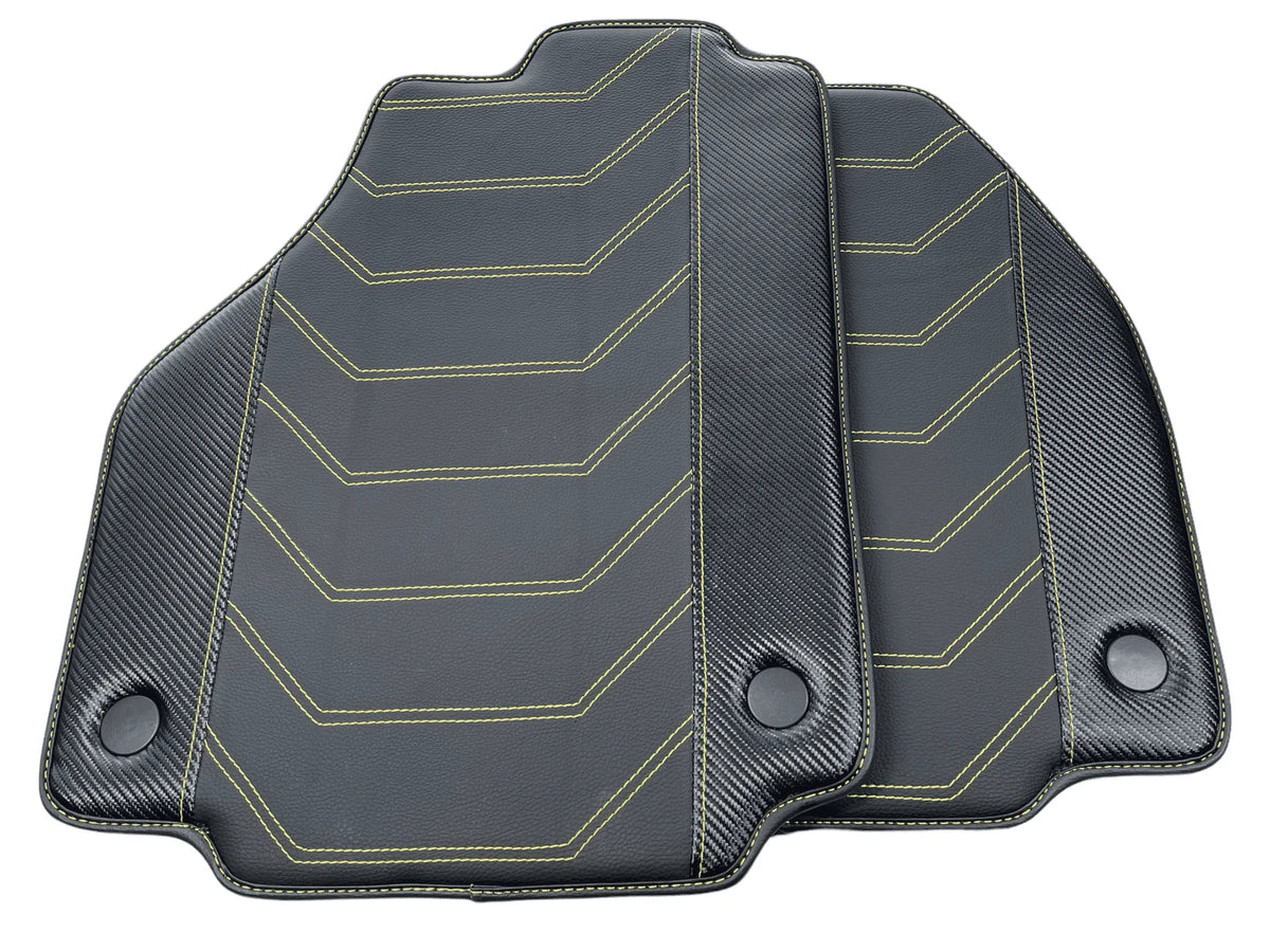 Leather Floor Mats For Ferrari 458 Italia 2009-2015 Black With Yellow Sewing - AutoWin