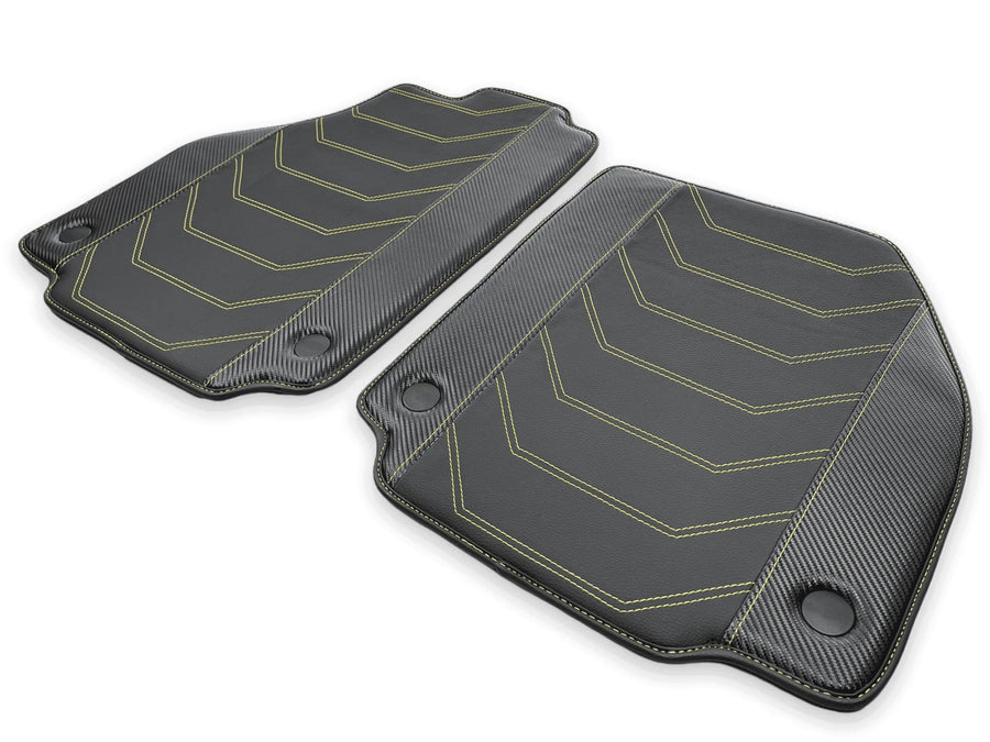 Tapis de sol en cuir pour Ferrari 458 Spider 2012-2015 noir avec couture jaune