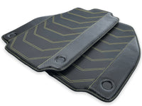 Tapis de sol en cuir pour Ferrari 458 Spider 2012-2015 noir avec couture jaune