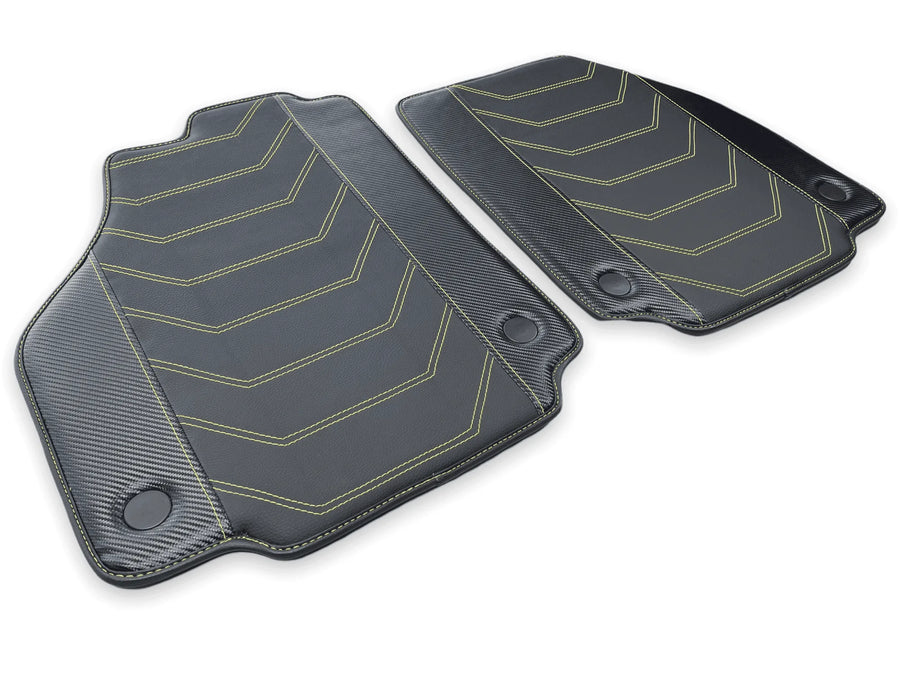Tapis de sol en cuir pour Ferrari 458 Spider 2012-2015 noir avec couture jaune