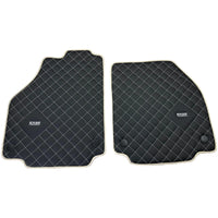 Leather Floor Mats for Ferrari 488 Spider 2015-2022 with White Sewing ER56 Design | Beige Trim - AutoWin