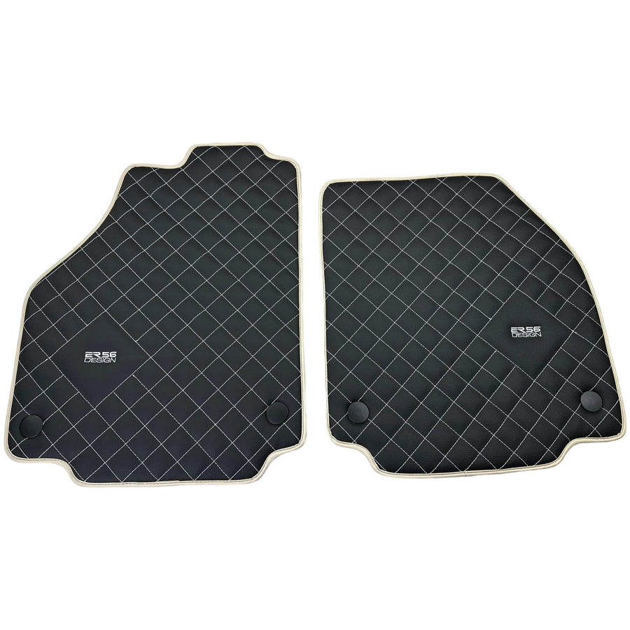 Leather Floor Mats for Ferrari 488 Spider 2015-2022 with White Sewing ER56 Design | Beige Trim - AutoWin