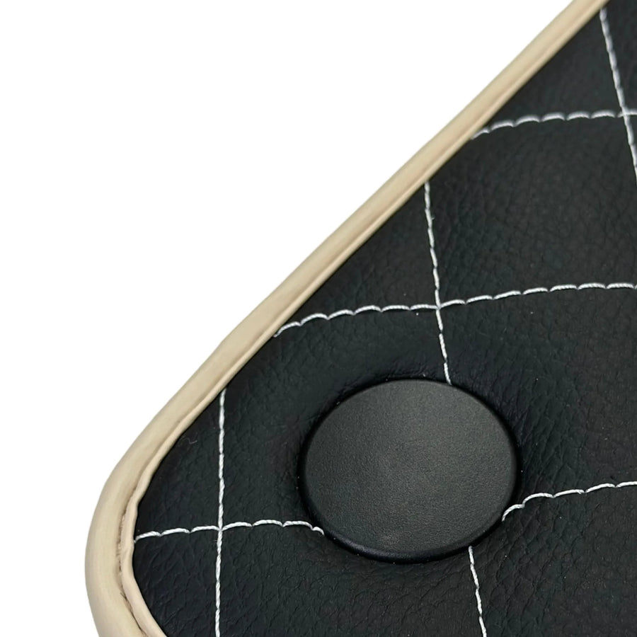 Leather Floor Mats for Ferrari 488 Spider 2015-2022 with White Sewing ER56 Design | Beige Trim - AutoWin