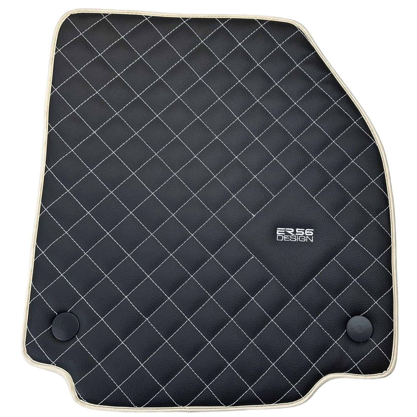 Leather Floor Mats for Ferrari 488 Spider 2015-2022 with White Sewing ER56 Design | Beige Trim - AutoWin