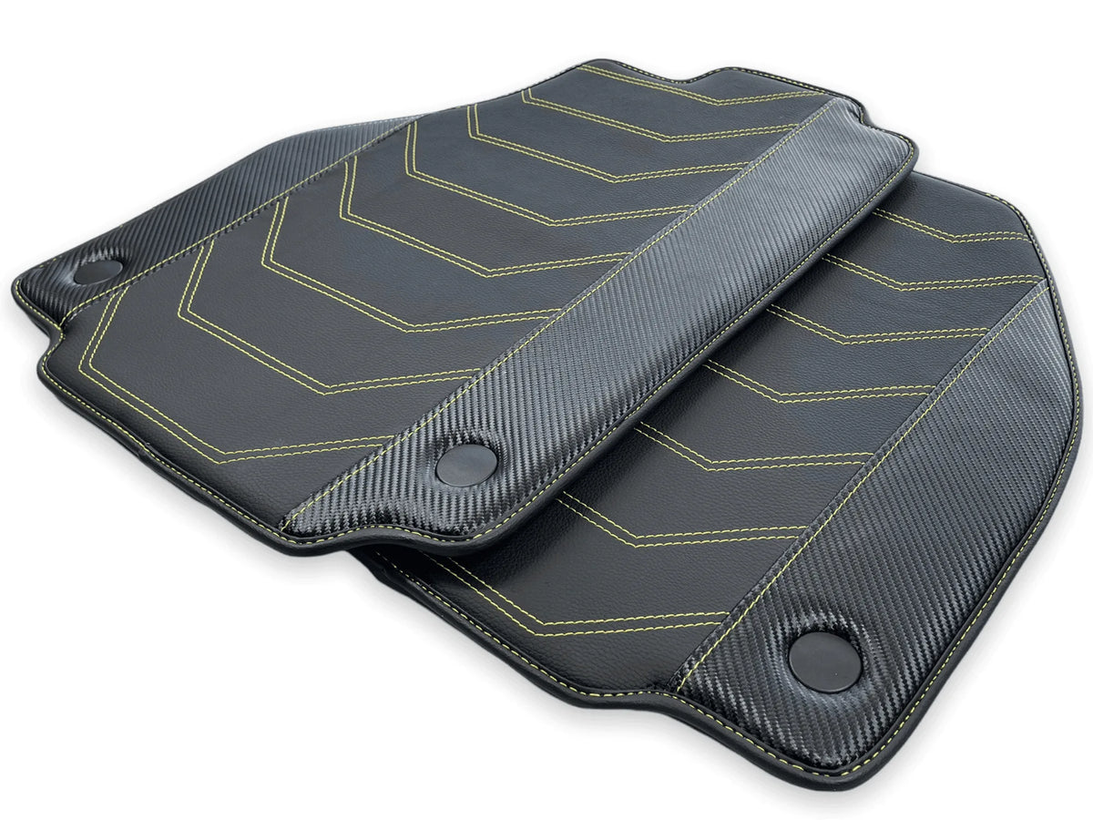Leather Floor Mats For Ferrari 488 Spider 2016-2022 Yellow Sewing - AutoWin