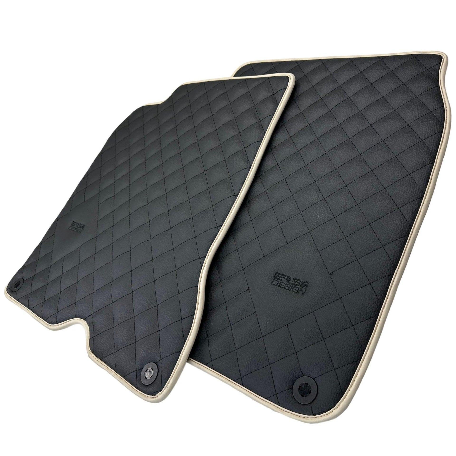 Leather Floor Mats for Ferrari California T (2015-2018) Black Sewing ER56 Design | Beige Trim - AutoWin