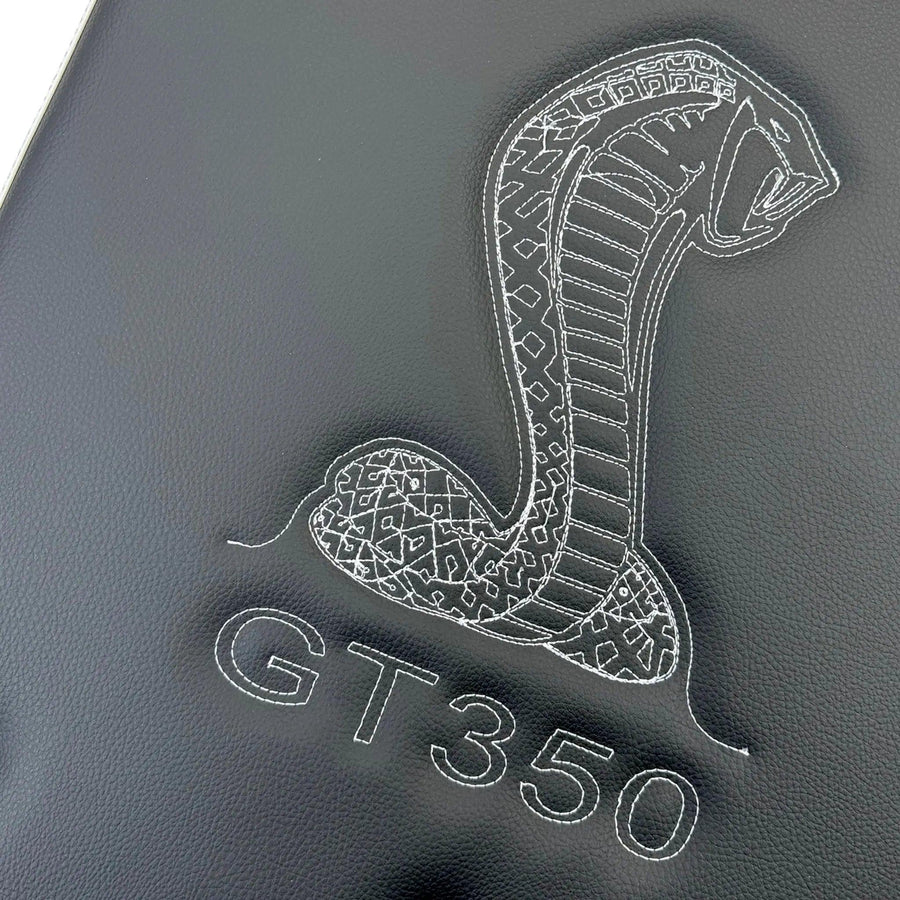 Leather Floor Mats for Ford Mustang GT350 Shelby (2015-2021) with Cobra Sewing | White Trim - AutoWin