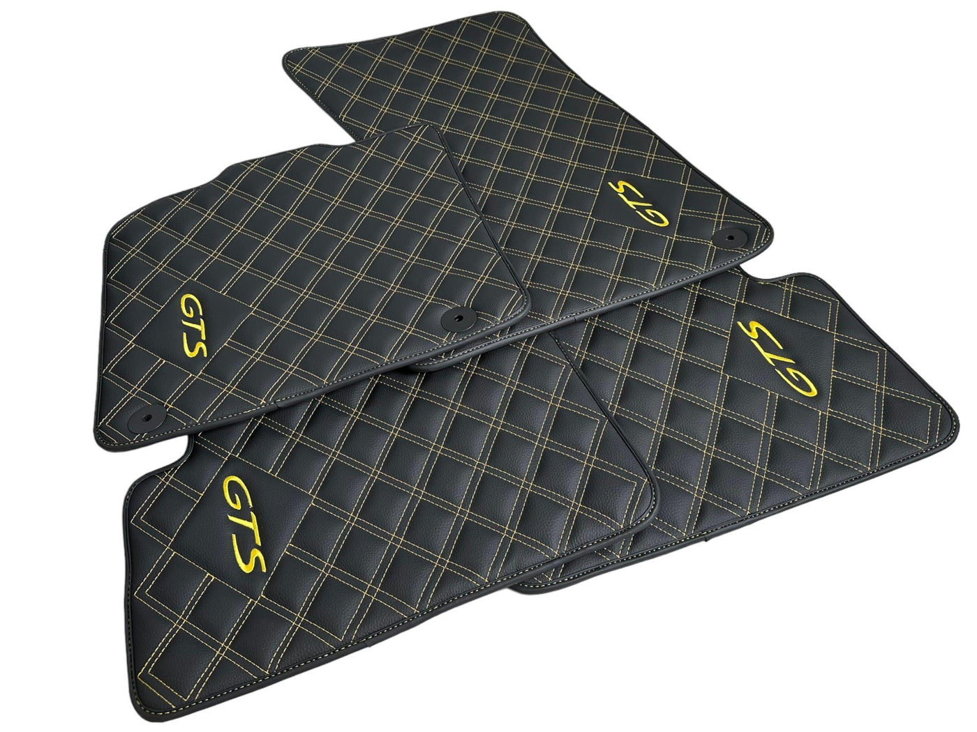 Leather Floor Mats for Porsche Cayenne GTS (2010-2018) Yellow Sewing - AutoWin