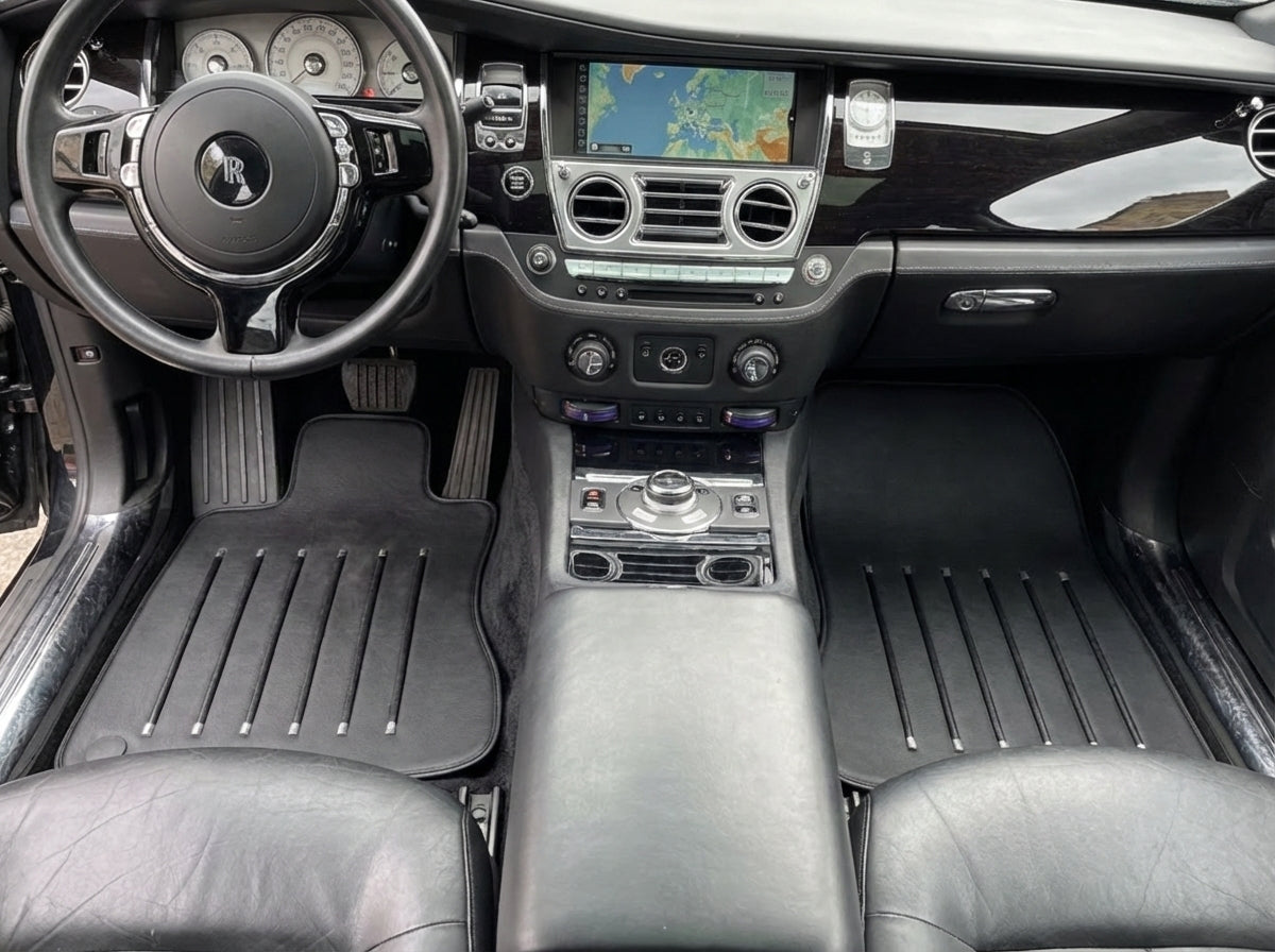 Interior look of floor mats for Leather Floor Mats For Rolls Royce Black Badge Ghost Series I (2010–2020) Black