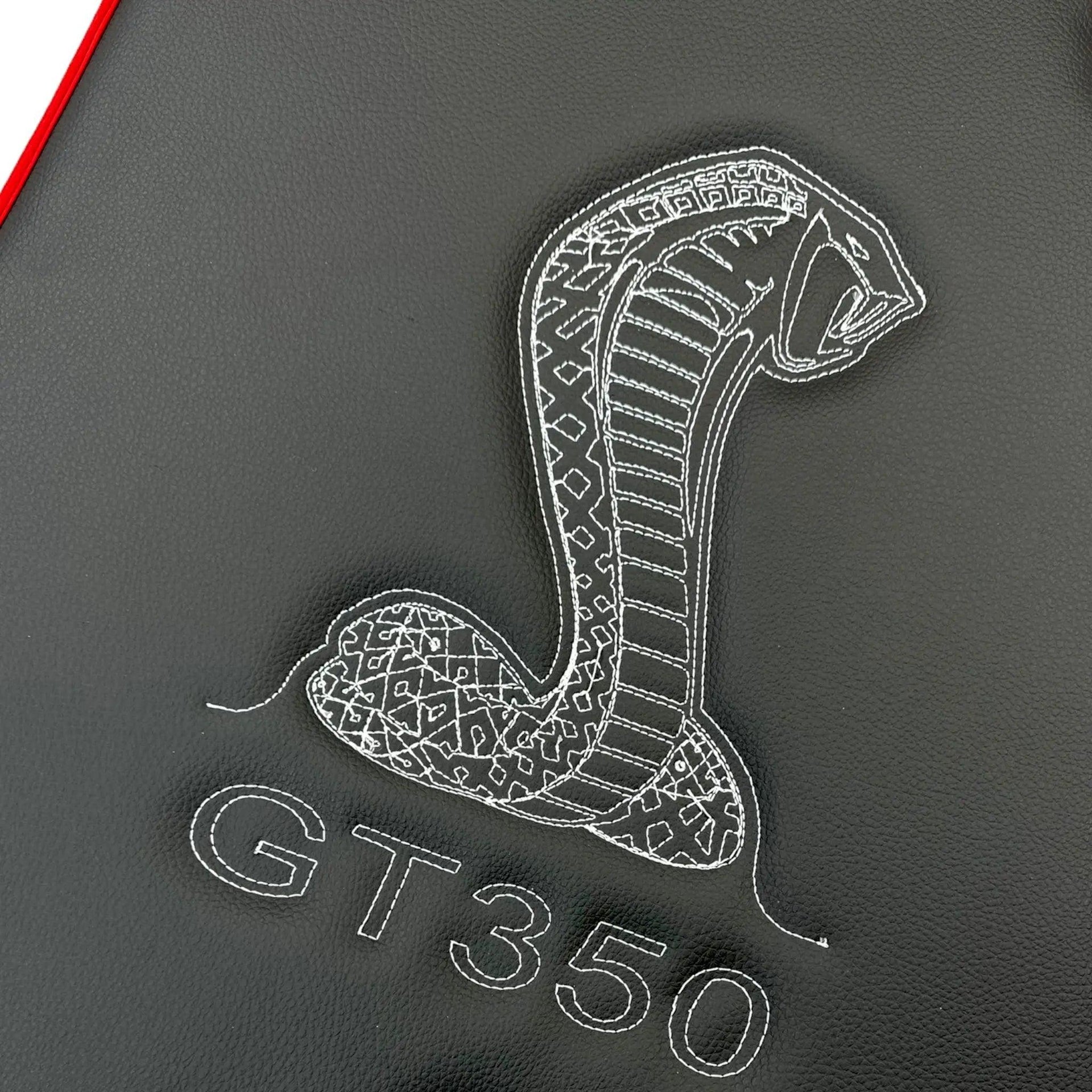 Leather Floor Mats with Red Trim for Ford Mustang GT350 Shelby (2015-2021) with Cobra Sewing - AutoWin