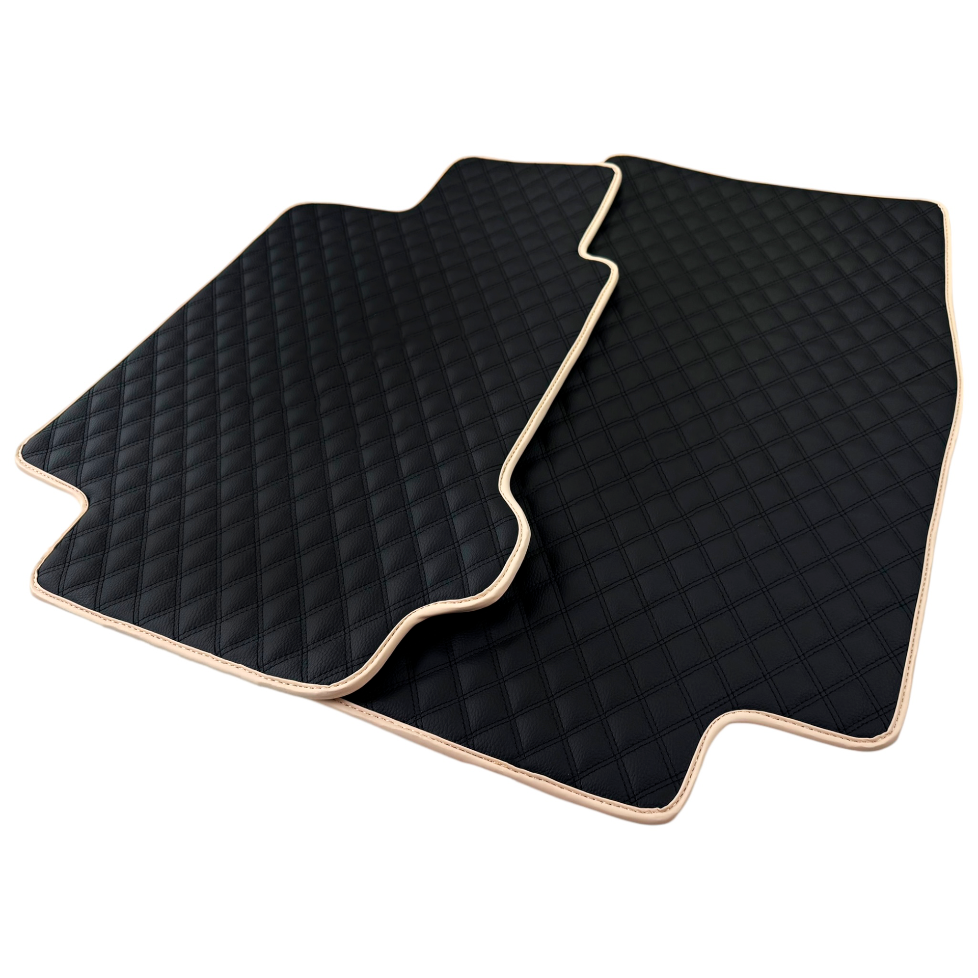Black Stitched Leather Floor Mats for Maserati GranTurismo (2007-2019) | Beige Trim