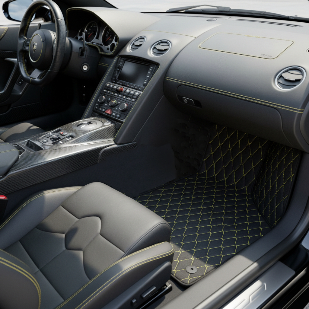 Customizable Leather Floor Mats with Vertical Hex Pattern for Lamborghini Murcielago (2001-2010)
