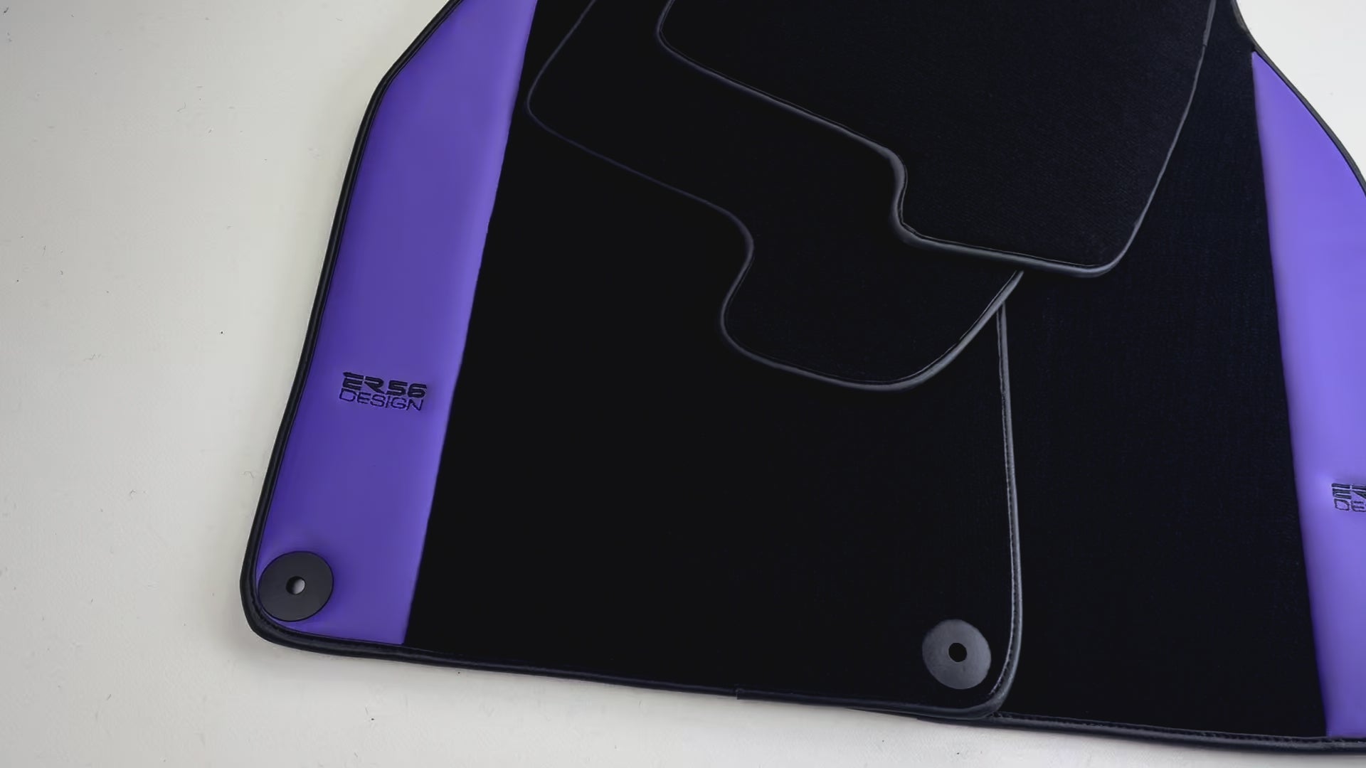 Black Floor Mats for Porsche Taycan (2020-2023) with Purple Leather | ER56 Design - AutoWin
