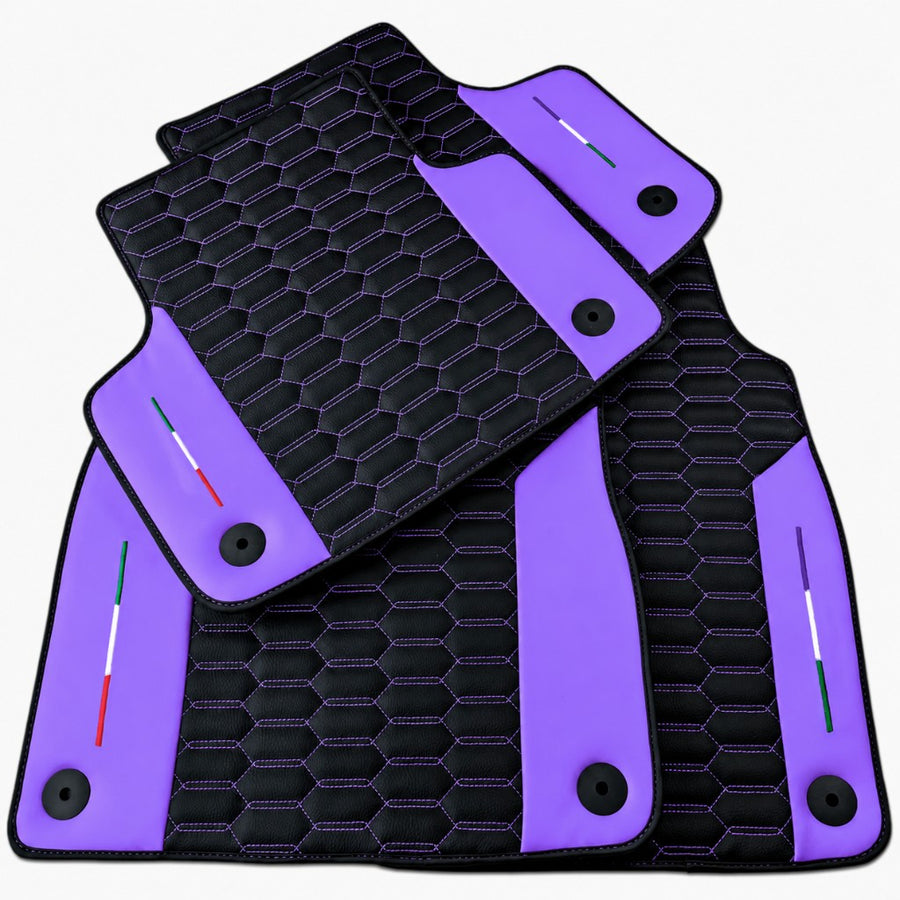 Black Floor Mats for Lamborghini Urus with Purple Leather Italy Flag - AutoWin
