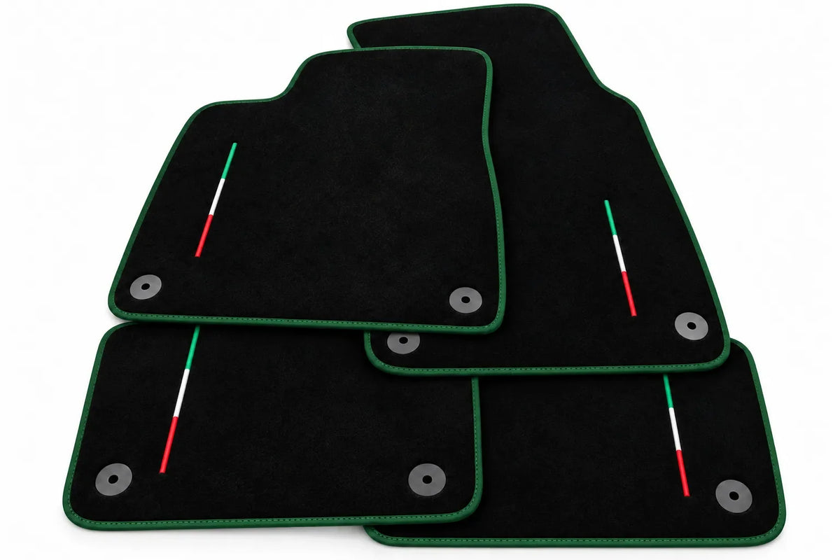 Floor Mats For Lamborghini Urus Black Tailored With Orange Rounds Carpets - Dark Green trim