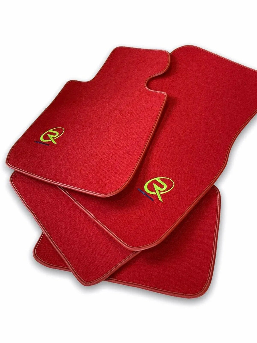 Red Floor Mats For BMW 7 Series E65 ROVBUT Brand Tailored Set Perfect Fit Green SNIP Collection - AutoWin