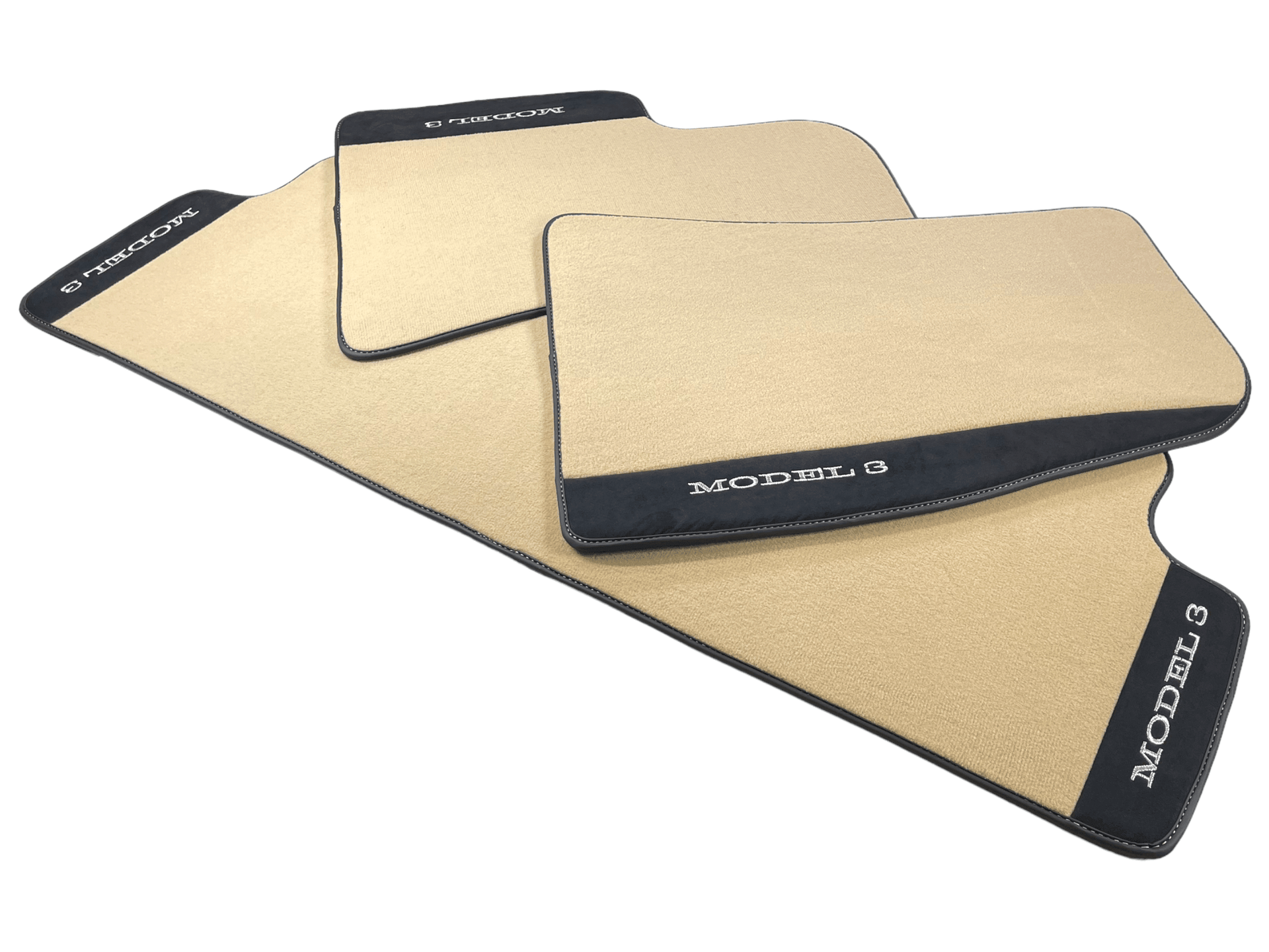 Beige Floor Mats For Tesla Model 3 With Alcantara Leather - AutoWin