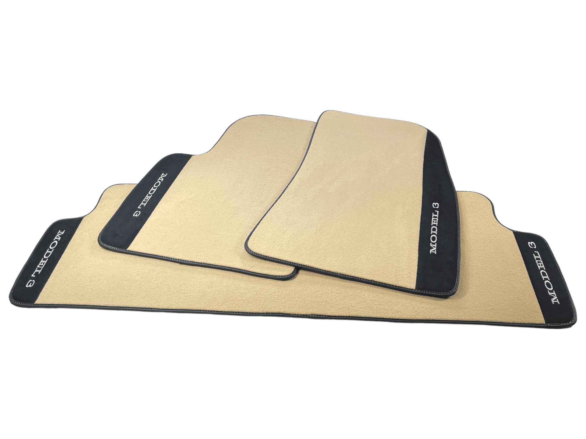 Beige Floor Mats For Tesla Model 3 With Alcantara Leather - AutoWin