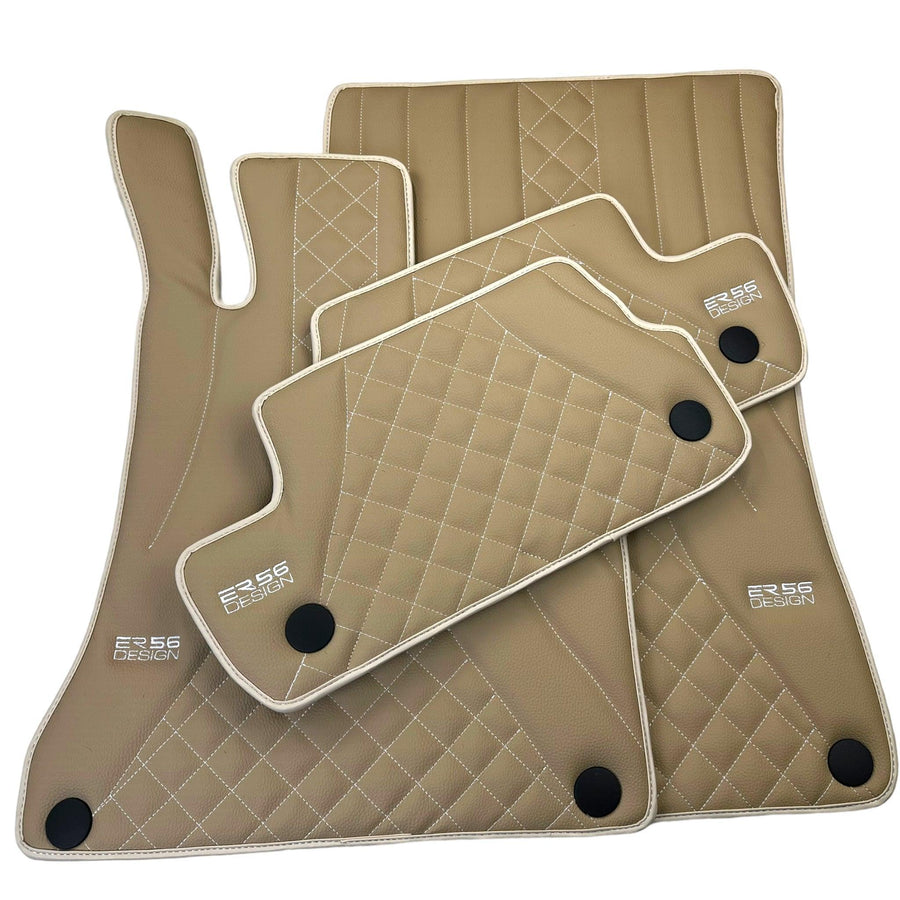 Beige Leather Floor Mats For Mercedes Benz A-Class W177 Hybrid (2019-2023) | ER56 Design - AutoWin