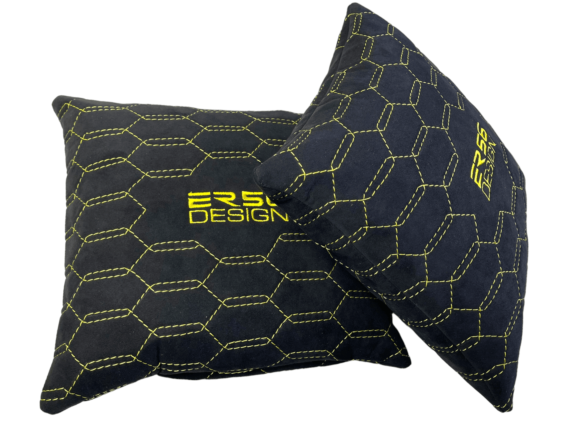 Black Alcantara Leather Pillows ER56 Design Set of 2 Yellow Sewing - AutoWin