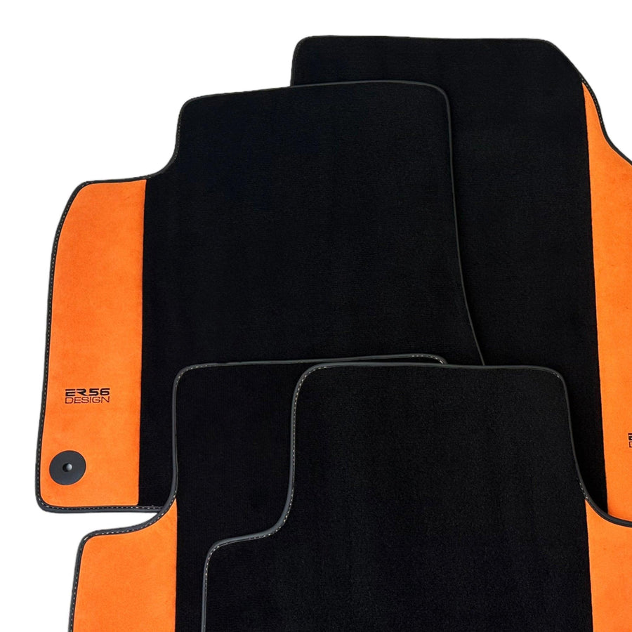 Black Floor Mats for Audi A3 - 5-door Sedan (2021 - 2024) With Orange Alcantara | ER56 Design - AutoWin