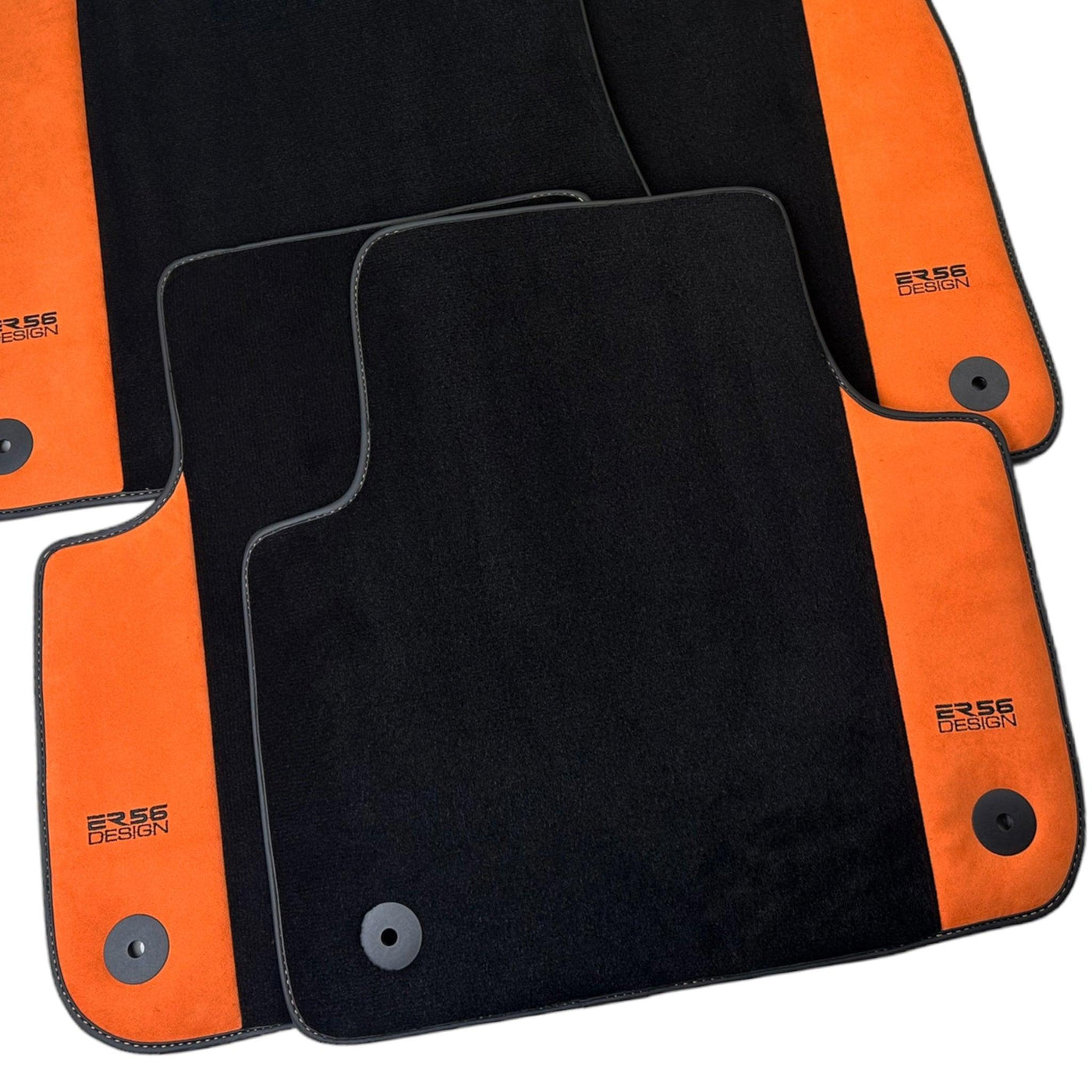Black Floor Mats for Audi A4 - B7 Convertible (2006-2009) With Orange Alcantara | ER56 Design - AutoWin