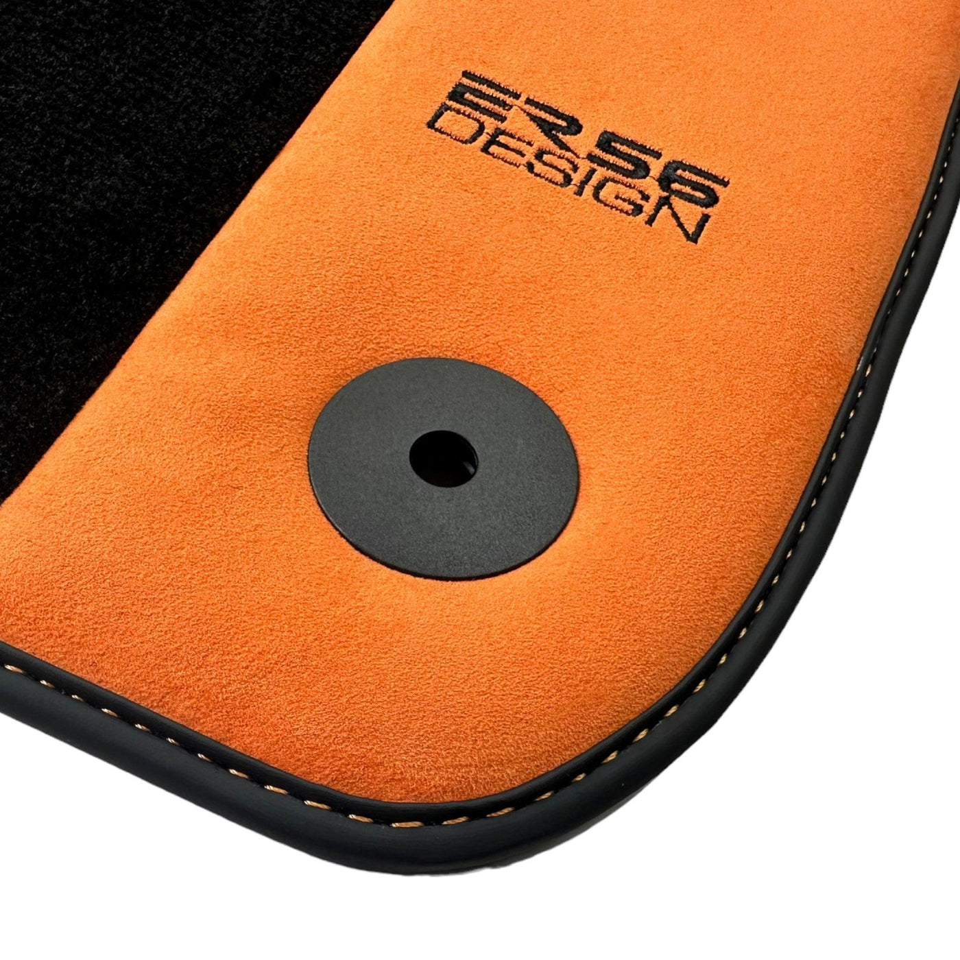 Black Floor Mats for Audi A4 - B8 Sedan (2008-2015) With Orange Alcantara | ER56 Design - AutoWin