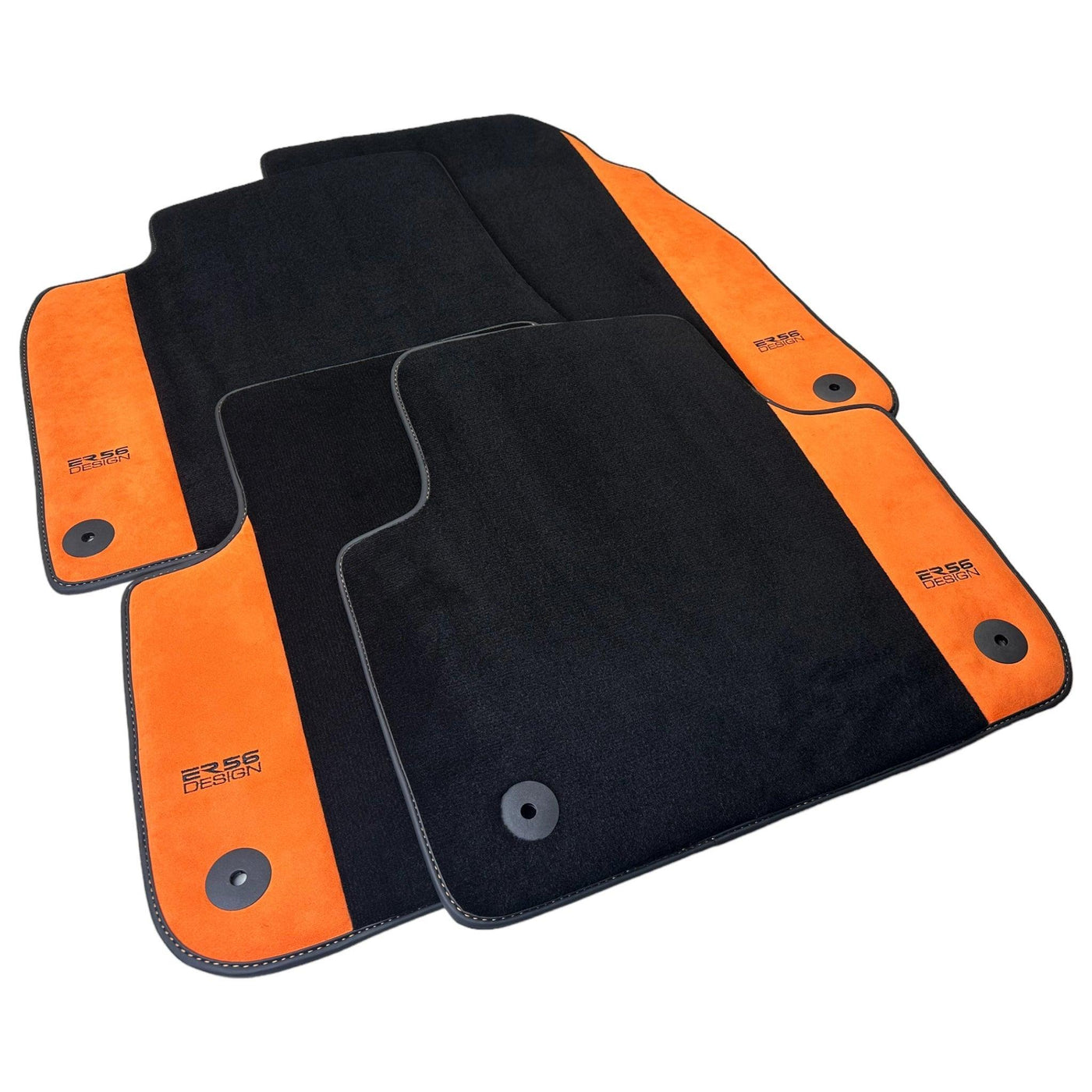 Black Floor Mats for Audi A4 - B9 Avant (2015-2018) With Orange Alcantara | ER56 Design - AutoWin