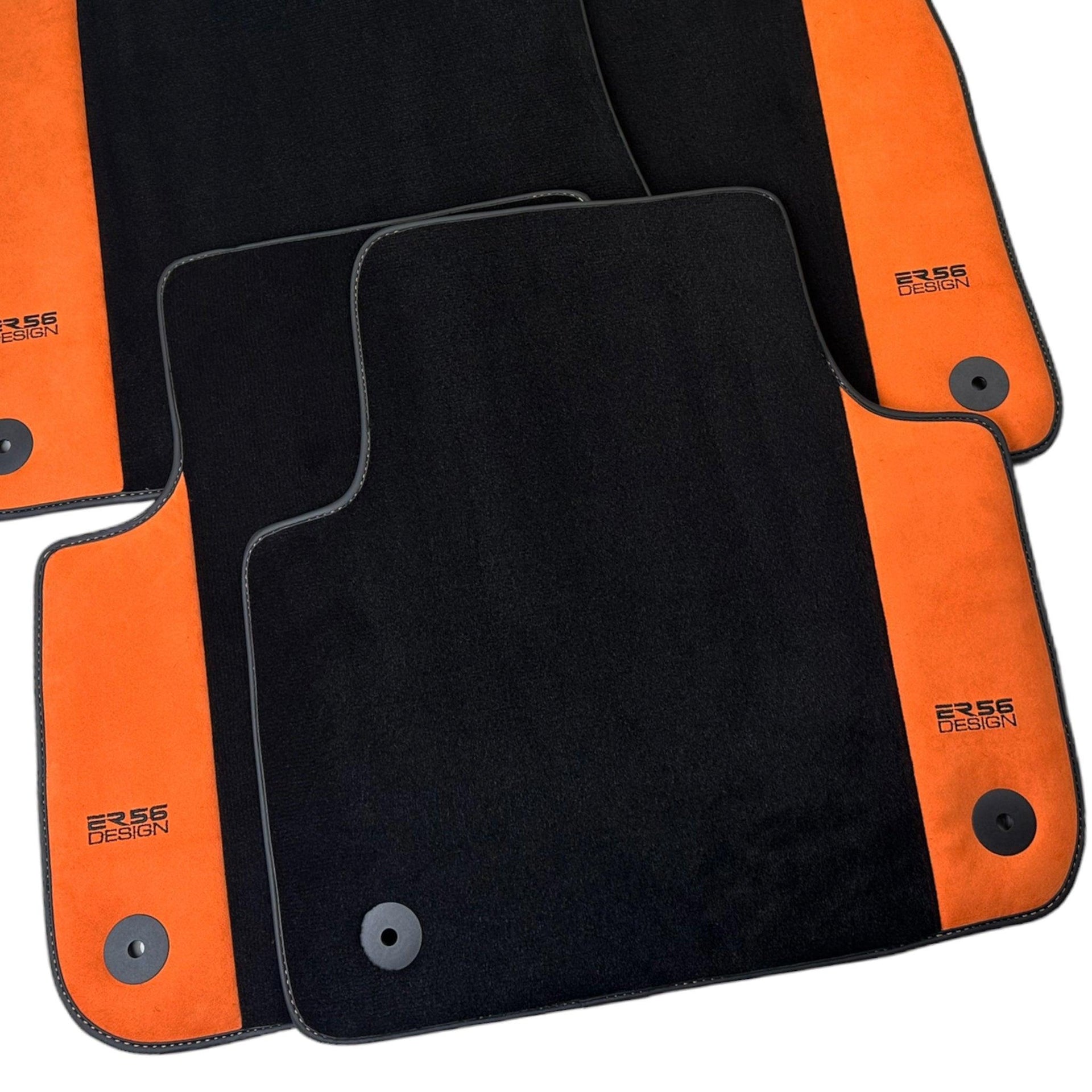 Black Floor Mats for Audi A4 - B9 Sedan (2018-2019) With Orange Alcantara | ER56 Design - AutoWin