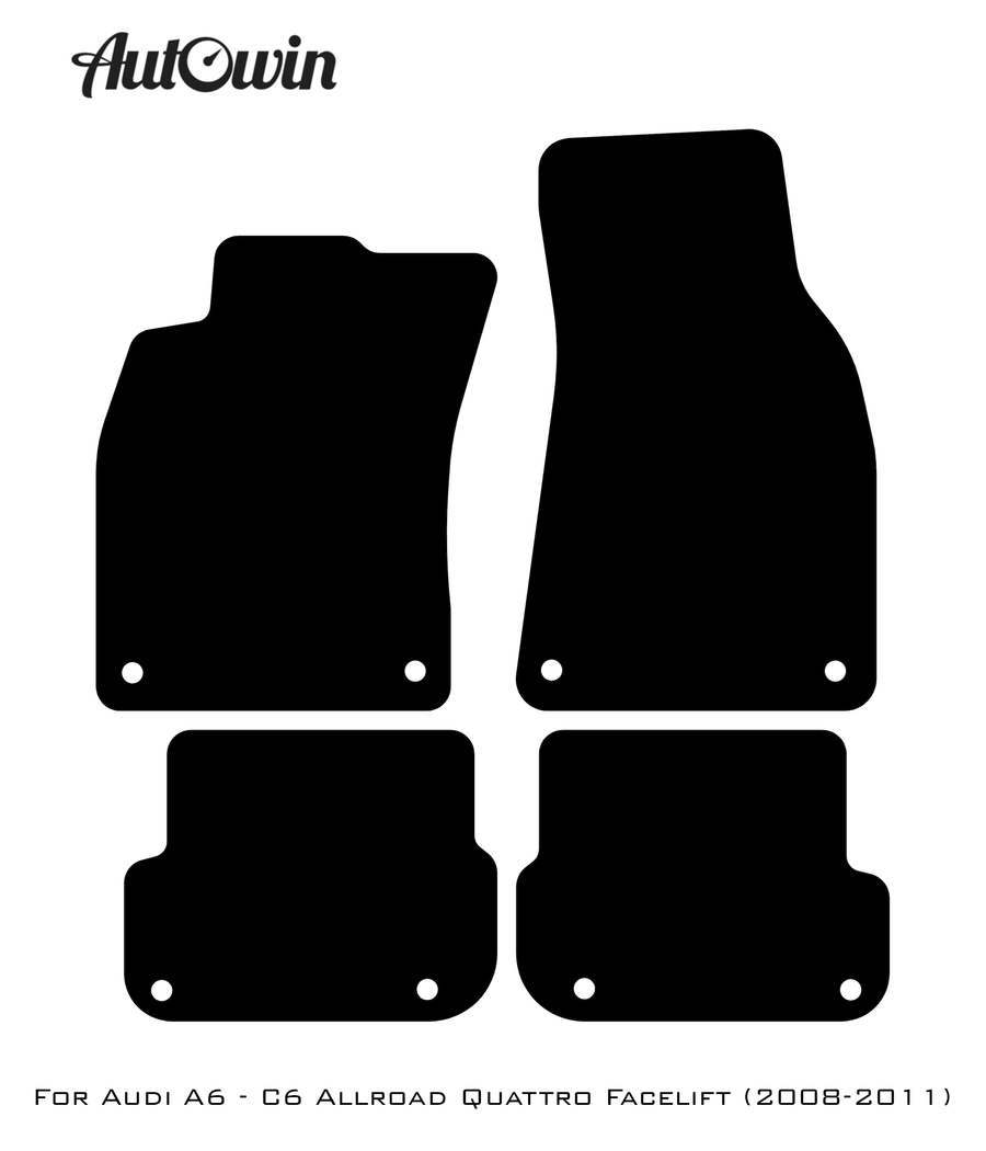 Black Floor Mats for Audi A6 - C6 Allroad Quattro Facelift (2008-2011) With Orange Alcantara | ER56 Design - AutoWin
