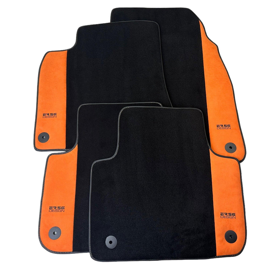 Black Floor Mats for Audi A6 - C6 Avant Facelift (2008-2011) With Orange Alcantara | ER56 Design - AutoWin