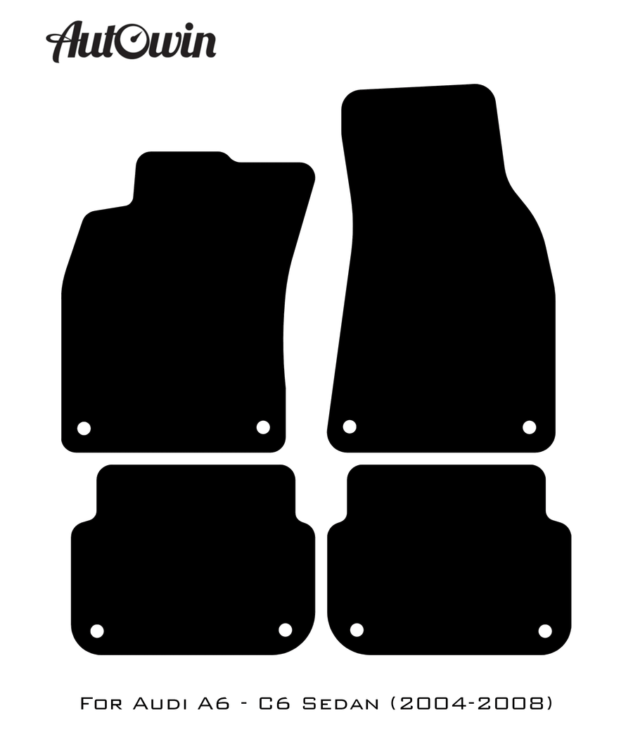 Black Floor Mats for Audi A6 - C6 Sedan (2004-2008) With Orange Alcantara | ER56 Design - AutoWin