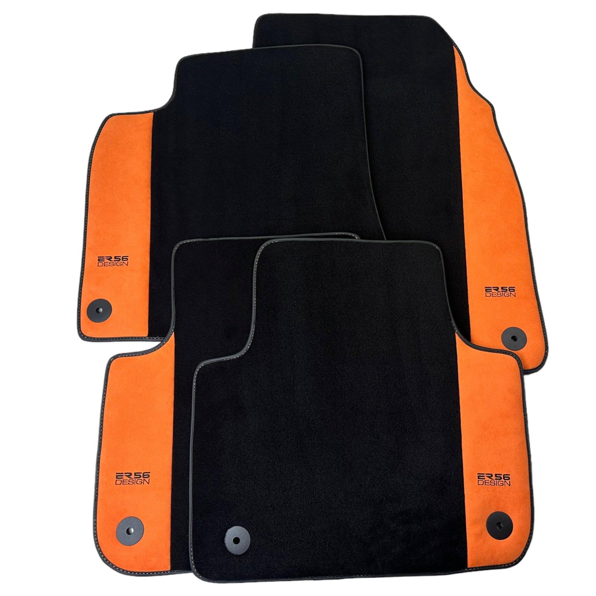 Black Floor Mats for Audi A8 D5 Long (2017-2023) With Orange Alcantara | ER56 Design - AutoWin