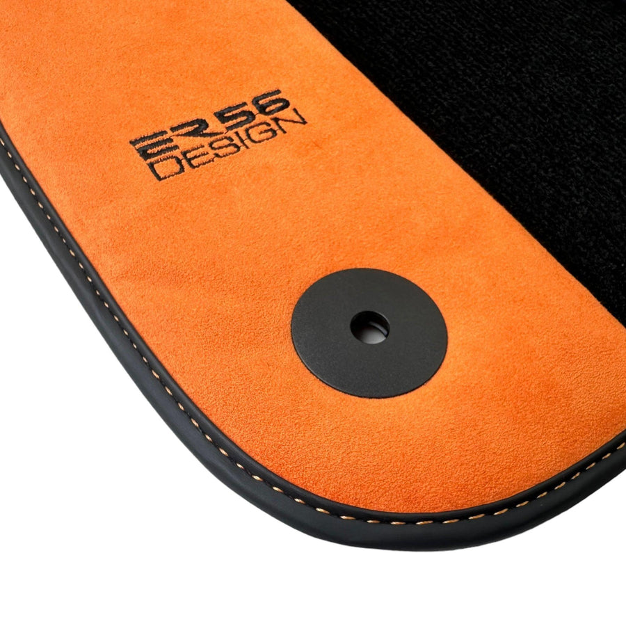 Black Floor Mats for Audi Q5 8R (2008-2017) With Orange Alcantara | ER56 Design - AutoWin