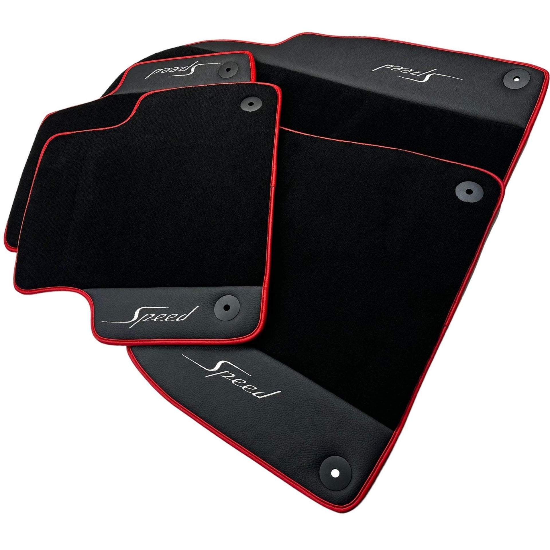 Black Floor Mats for Bentley Flying Spur (2013-2019) with Leather | Red Trim - AutoWin