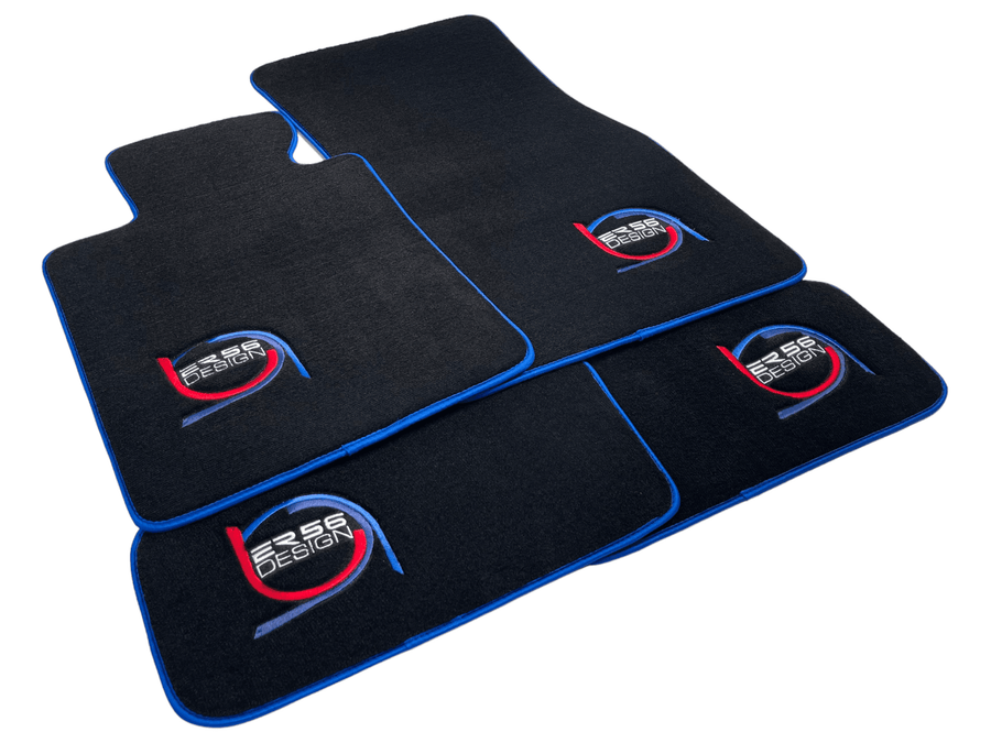 Black Floor Mats For BMW 1 Series E88 Convertible ER56 Design Limited Edition Blue Trim - AutoWin