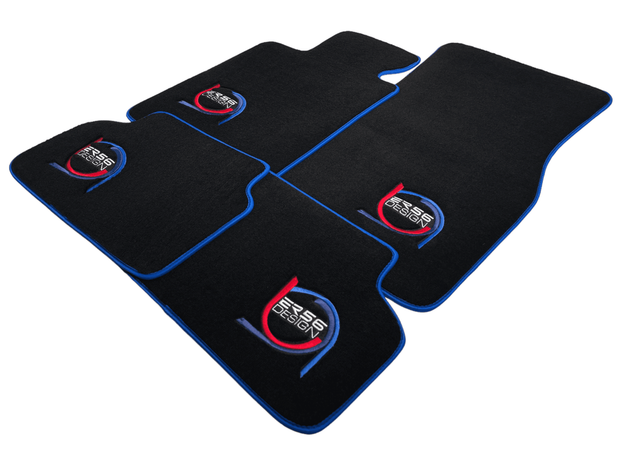 Black Floor Mats For BMW M3 E46 ER56 Design Limited Edition Blue Trim - AutoWin