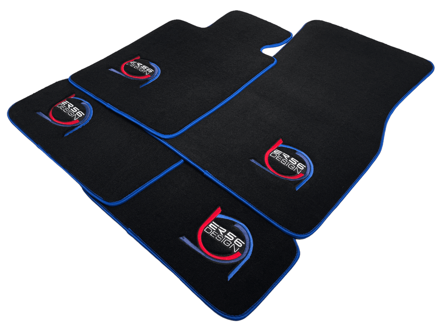 Black Floor Mats For BMW X3 - E83 SUV ER56 Design Limited Edition Blue Trim - AutoWin