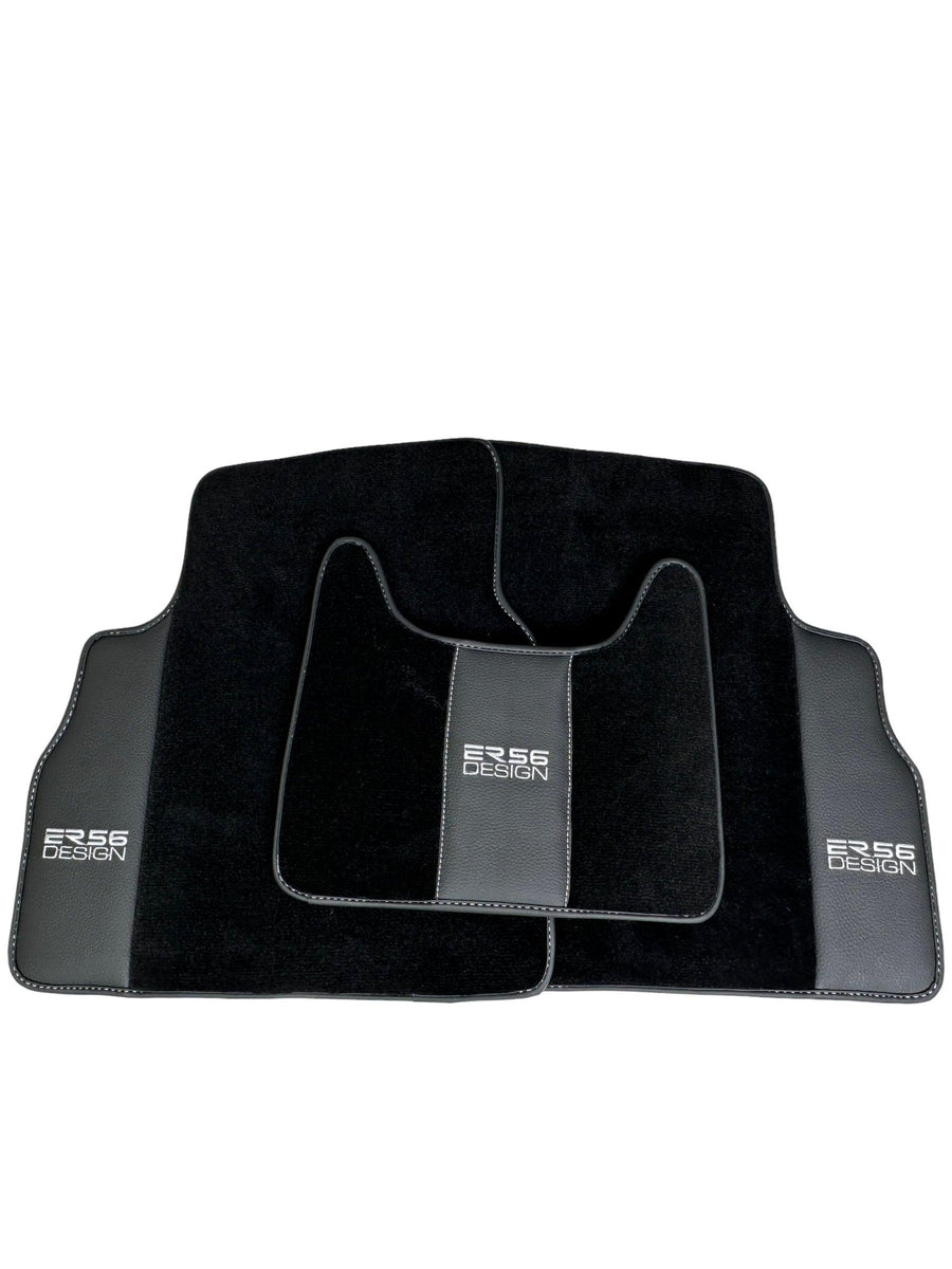 Black Floor Mats For Mercedes-Benz G Class 2019-2022 W463 With Leather Borders ER56 Design - AutoWin