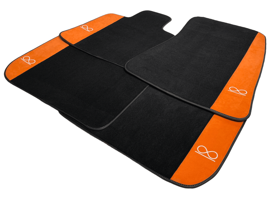 Black Floor Mats For Rolls Royce Black Badge Ghost Orange Alcantara - AutoWin