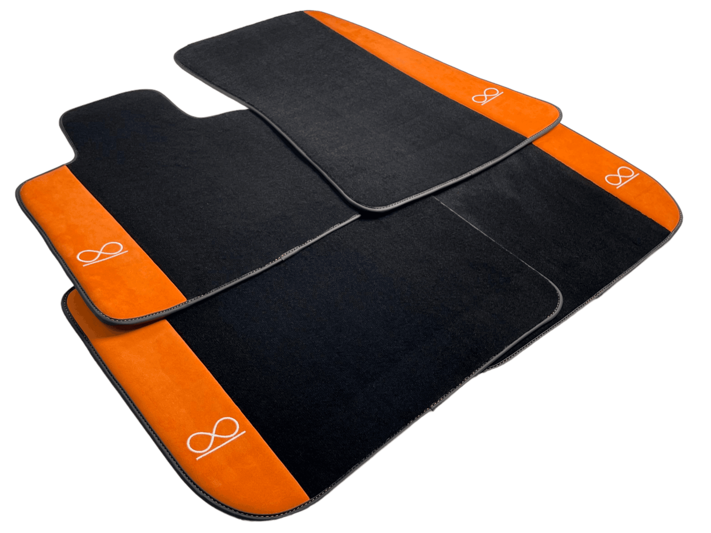 Black Floor Mats For Rolls Royce Shadow 1965-1977 With Orange Alcantara Leather - AutoWin