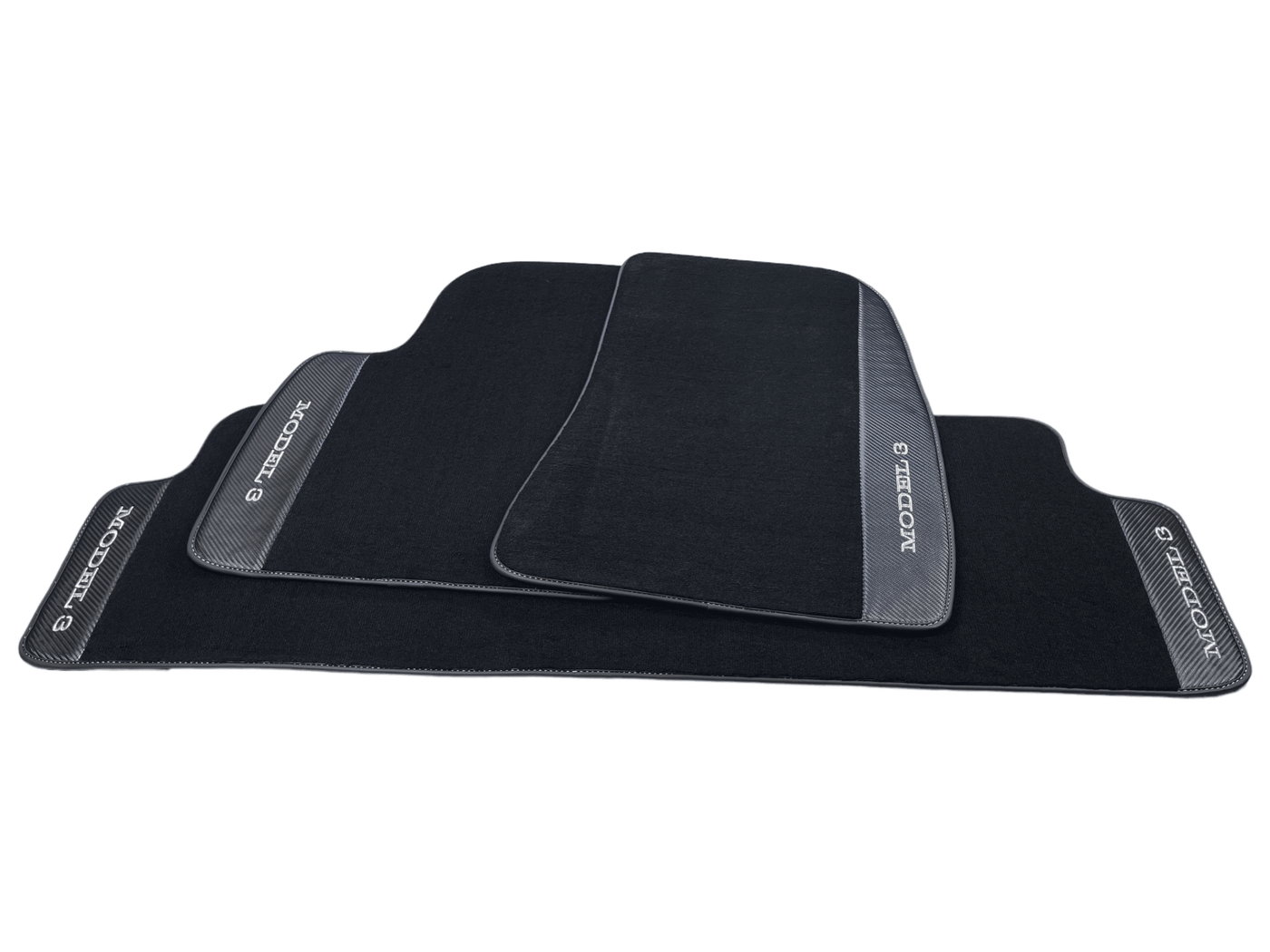 Black Floor Mats For Tesla Model 3 With Carbon Fiber Leather - AutoWin